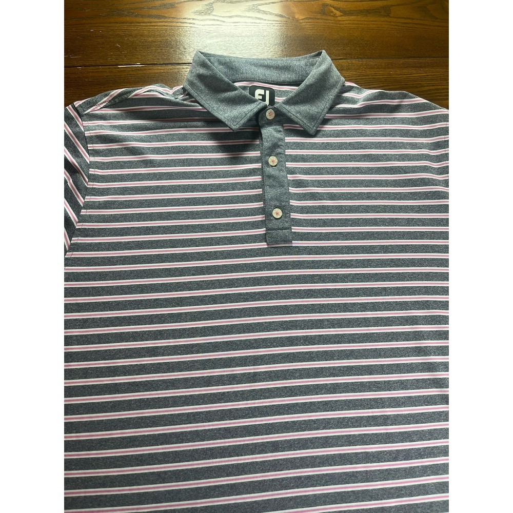 FootJoy FJ Men's Size XL Gray Pink Stripe ProDry Performance Golf Polo Shirt